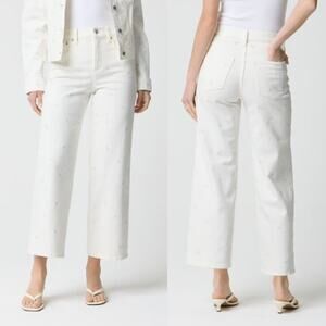 J. Crew Factory Wide-Leg Embroidered Cropped Jean CI768 Ivory Denim Size 30 NWT